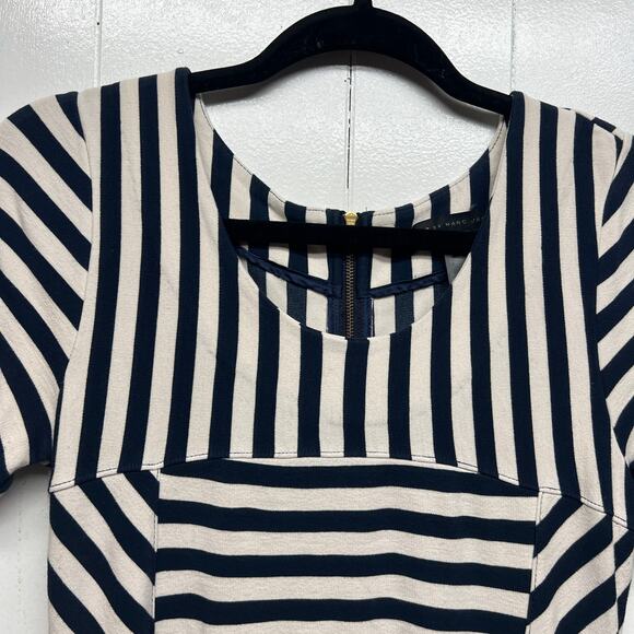 Marc Jacobs Short Sleeve Striped Navy Blue & Cream Women's Sheath Dress Size M - Picture 5 of 14